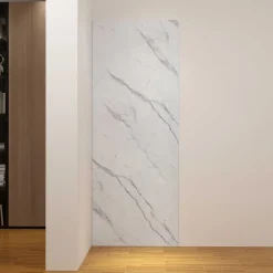 AICA Sanitaire Panneau mural de douche effet blanc marbre 90 x 210 cm mural aluminium - Étanche, durable et facile à nettoyer- Panneau Mural De Salle De Bains