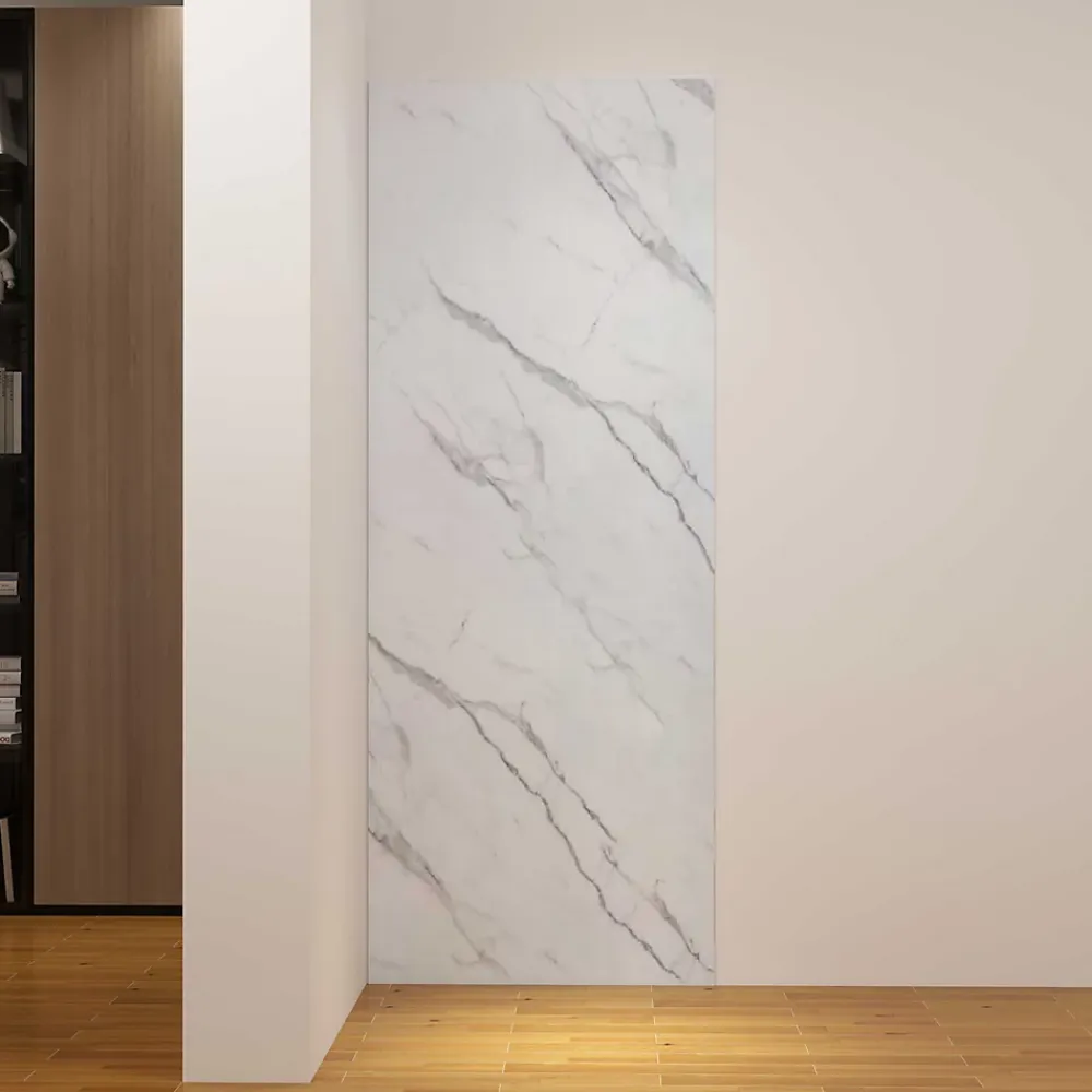 AICA Sanitaire Panneau mural de douche effet blanc marbre 80 x 210 cm mural aluminium - Étanche, durable et facile à nettoyer- Panneau Mural De Salle De Bains
