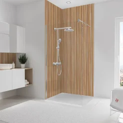 Schulte Panneau mural de salle de bains l.100 x H.255 cm, effet tasseaux bois chêne vertical, Décodesign Japandi vendu par 2- Tasseau Décoratif