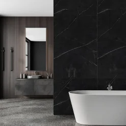 Decoon Panneau Mural Douche SPC/PVC Décor Marbre Noir satiné - 90x260cm - 2,34M²- Panneau Mural De Salle De Bains
