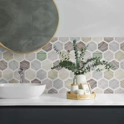 Wallfluent Panneau Mural PVC 50x50 cm Motif Hexagonal Avec Des Lignes 4 pièces- Lambris Mural
