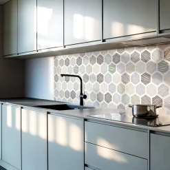 Wallfluent Panneau Mural PVC 50x50 cm Motif Hexagonal Avec Des Lignes 4 pièces- Lambris Mural