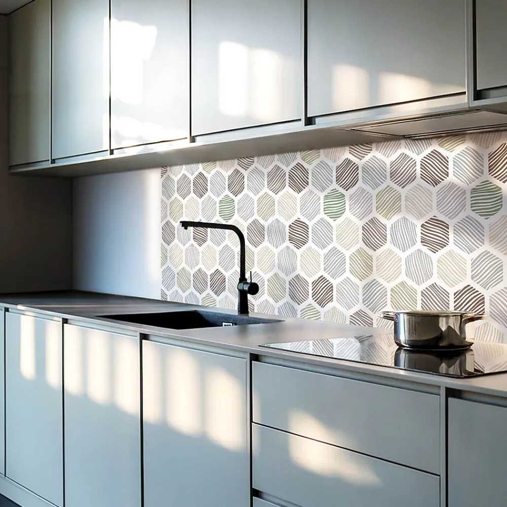 Wallfluent Panneau Mural PVC 50x50 cm Motif Hexagonal Avec Des Lignes 4 pièces- Lambris Mural
