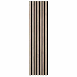 Decoon Panneau mural tasseau bois 120 x 30 x 1 cm - Lamelles chêne clair véritable fond noir 0,36 m²- Panneau Tasseau Bois
