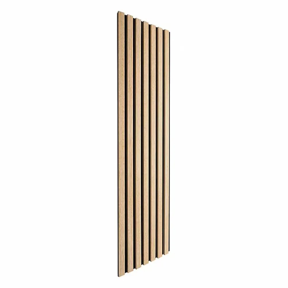 Decoon Panneau mural tasseau bois 120 x 30 x 1 cm - Lamelles chêne clair véritable fond noir 0,36 m²- Panneau Tasseau Bois