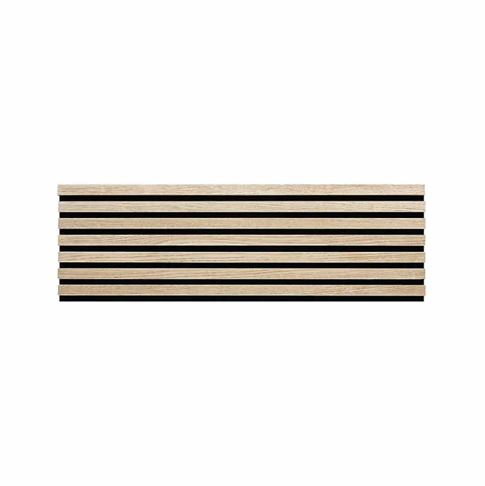 Decoon Panneau mural tasseau bois 120 x 30 x 1 cm - Lamelles chêne clair véritable fond noir 0,36 m²- Panneau Tasseau Bois