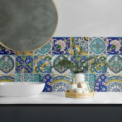 Wallfluent Panneau Mural TV 50x50 cm Motifs Céramiques En Mosaïque 4 pièces- Lambris Mural