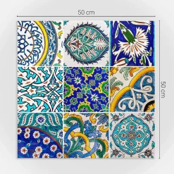 Wallfluent Panneau Mural TV 50x50 cm Motifs Céramiques En Mosaïque 4 pièces- Lambris Mural