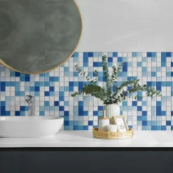 Wallfluent Panneau Mural 50x50 cm Mosaïque Dans Des Tons De Bleu 4 pièces- Lambris Mural
