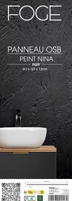 Foge Panneau OSB-3 peint noir 122 x 60 x 1,5 cm- Panneau Décoratif En Bois|Panneau Bois, Osb, Mdf