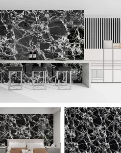 Wall Fashion Lambris Mural<Panneau PVC Adhésif Marbre Noir/Blanc