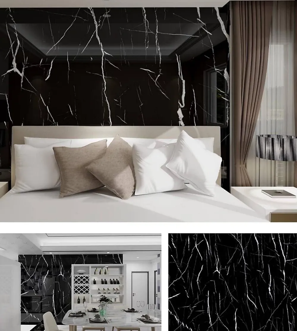 Wall Fashion Panneau PVC Adhésif Marbre Noir- Lambris Mural
