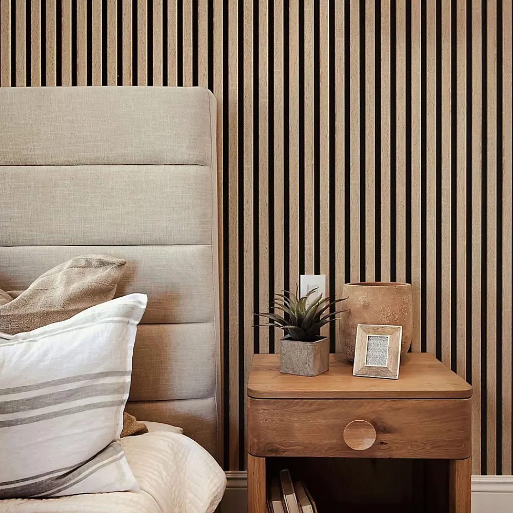 Vertigo Panneau tasseau mural acoustique décoratif en MDF - effet bois chêne clair, H.250 x l.30cm- Lambris Mural