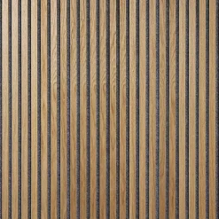 Decoon Panneau Tasseau Bois<Panneau tasseaux bois 250 x 30 x 1cm - Lamelles chêne clair véritable fond gris - 0,75m²