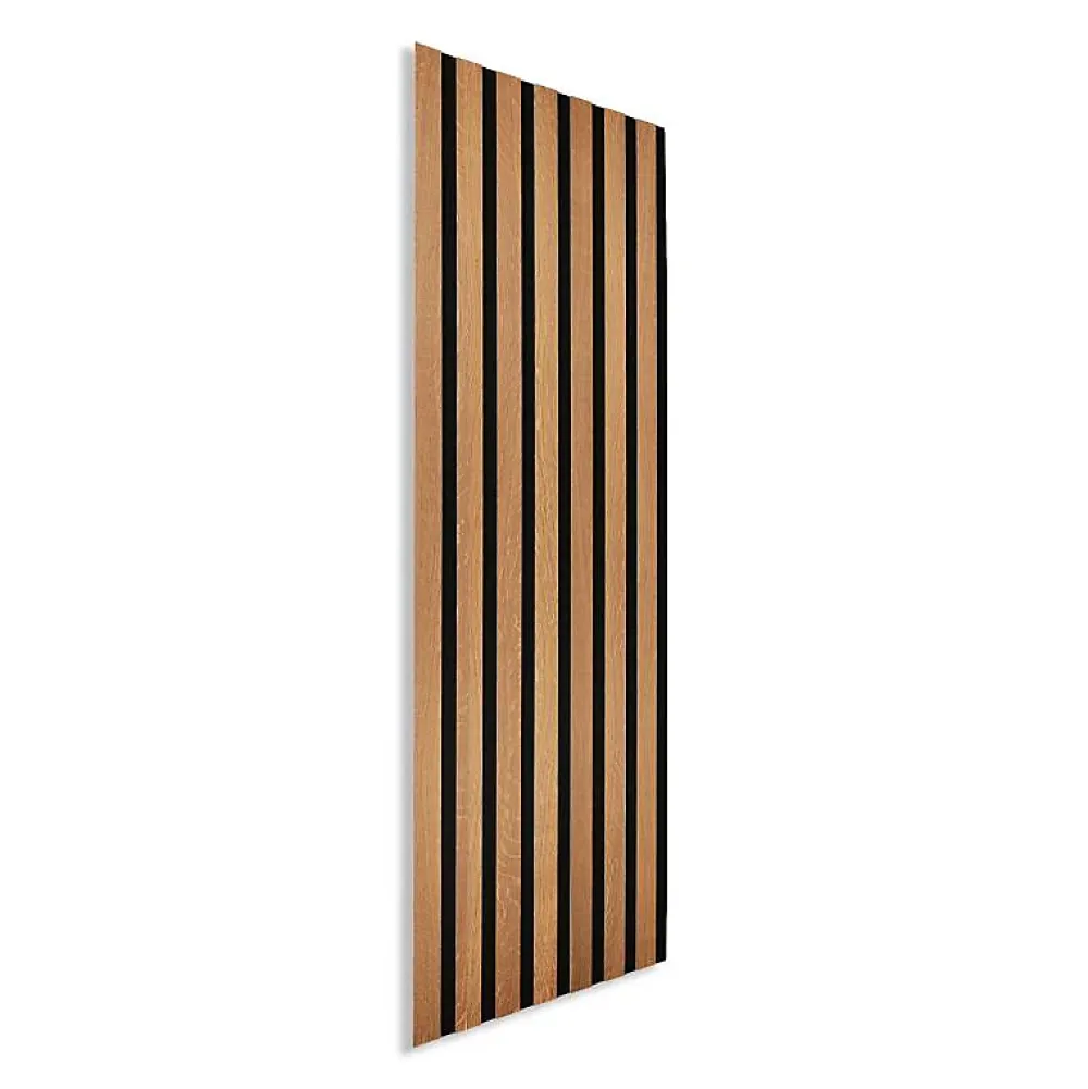 Decoon Panneau tasseaux bois 120 x 30 x 1cm - Lamelles chêne doré véritable fond noir - 0,36m²- Panneau Tasseau Bois