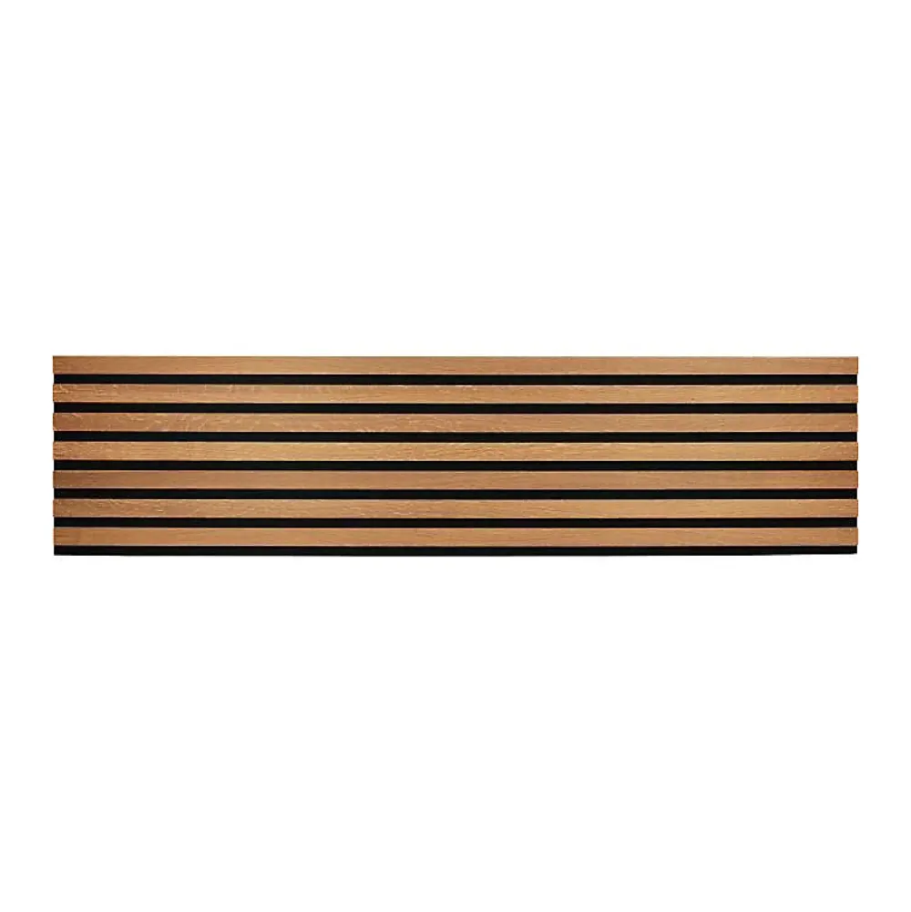 Decoon Panneau tasseaux bois 120 x 30 x 1cm - Lamelles chêne doré véritable fond noir - 0,36m²- Panneau Tasseau Bois