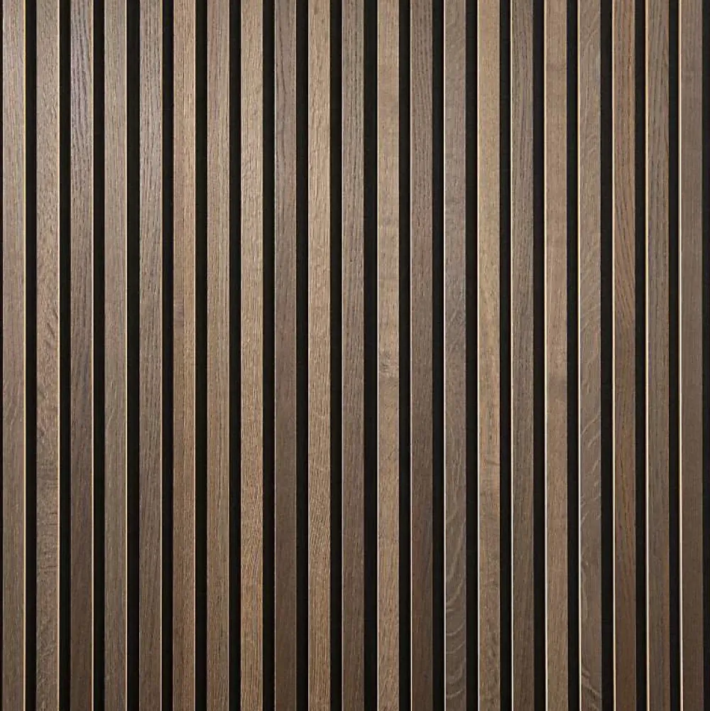Decoon Panneau tasseaux bois 250 x 30 x 1cm - Lamelles chêne foncé véritable fond noir - 0,75m²- Panneau Tasseau Bois