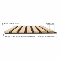 Decoon Panneau tasseaux bois 120 x 30 x 1cm - Lamelles chêne foncé véritable fond noir - 0,36m²- Panneau Tasseau Bois