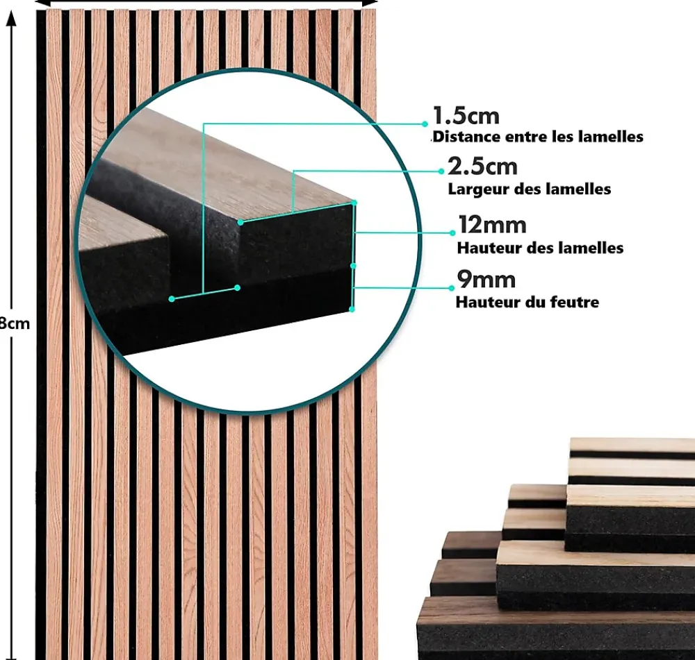 Floordirekt Panneaux acoustiques en aspect bois, 1 Pièce, 118 x 60 cm, Red Oak- Panneau Décoratif En Bois
