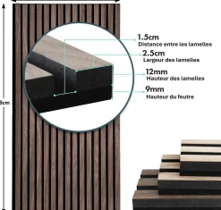 Floordirekt Panneaux acoustiques en aspect bois, 1 Pièce, 118 x 60 cm, Black Walnut- Panneau Décoratif En Bois