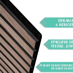 Floordirekt Panneaux acoustiques en aspect bois, 1 Pièce, 118 x 60 cm, Black Walnut- Panneau Décoratif En Bois