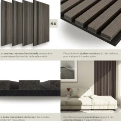 Tectake Panneau Tasseau Bois<Panneaux acoustiques modernes aspect bois en MDF 120 x 60 x 2,1 cm
