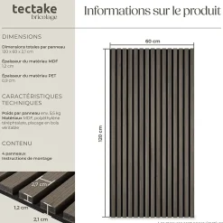 Tectake Panneau Tasseau Bois<Panneaux acoustiques modernes aspect bois en MDF 120 x 60 x 2,1 cm