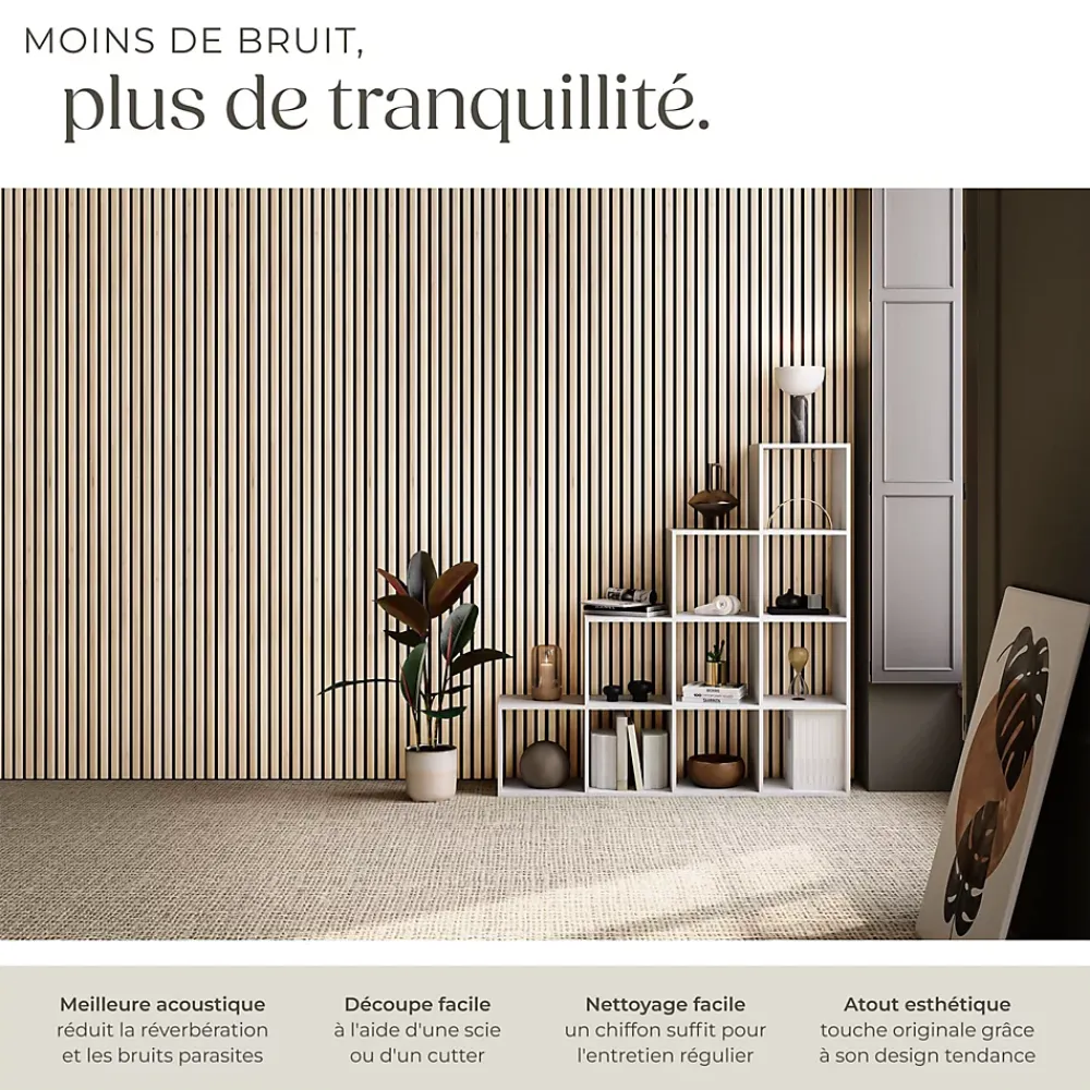Tectake Panneaux acoustiques modernes aspect bois en MDF 120 x 60 x 2,1 cm- Panneau Tasseau Bois
