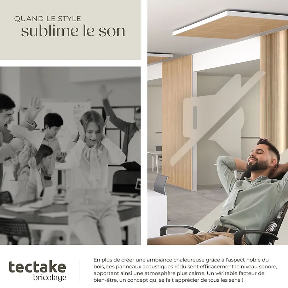 Tectake Panneaux acoustiques modernes aspect bois en MDF 120 x 60 x 2,1 cm- Panneau Tasseau Bois