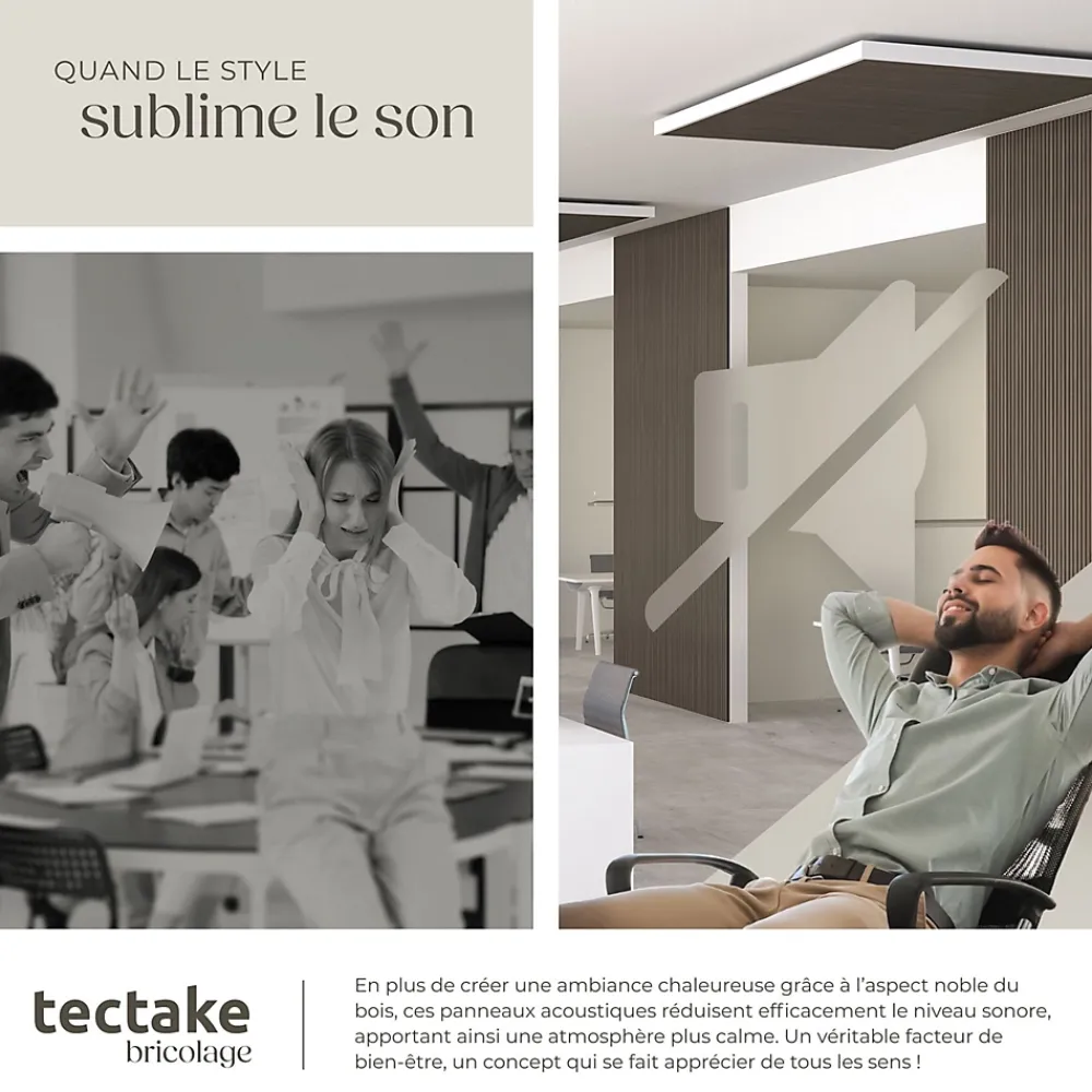 Tectake Panneau Tasseau Bois<Panneaux acoustiques modernes aspect bois en MDF 120 x 60 x 2,1 cm