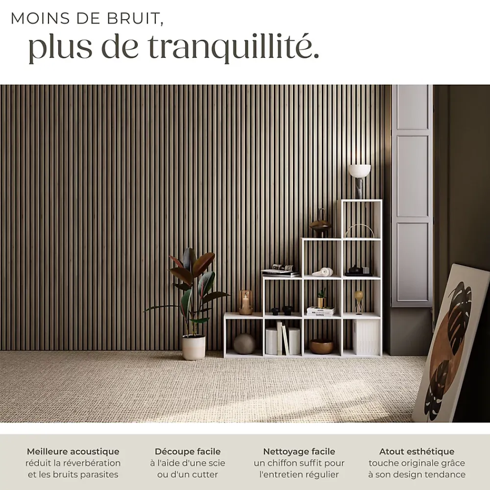 Tectake Panneaux acoustiques modernes aspect bois en MDF 120 x 60 x 2,1 cm- Panneau Tasseau Bois