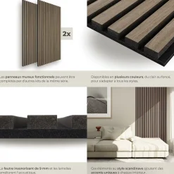 Tectake Panneaux acoustiques modernes aspect bois en MDF 120 x 60 x 2,1 cm- Panneau Tasseau Bois