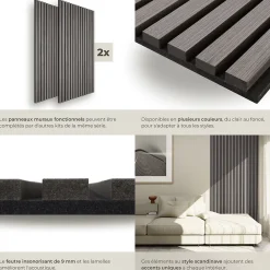 Tectake Panneaux acoustiques modernes aspect bois en MDF 120 x 60 x 2,1 cm- Panneau Tasseau Bois