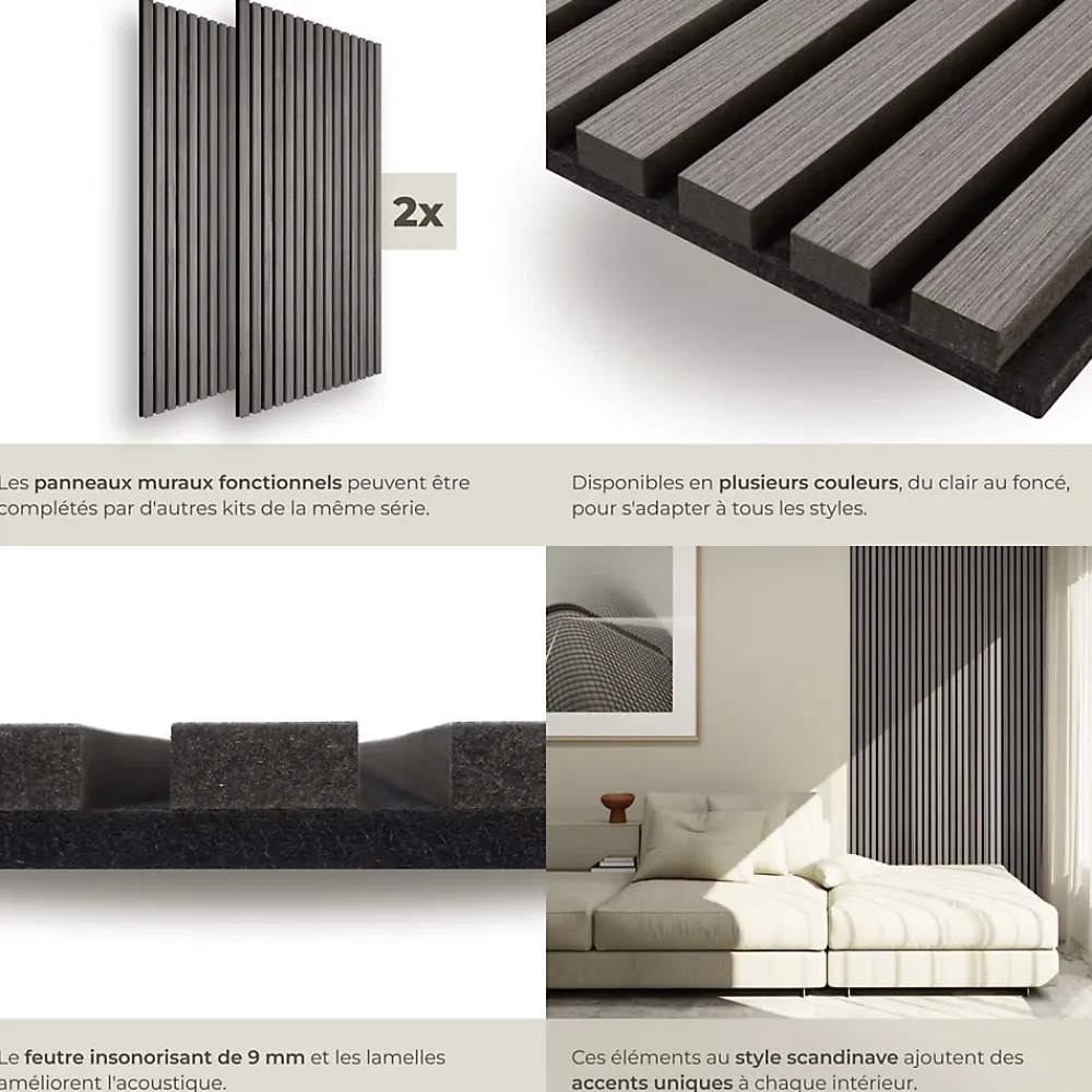 Tectake Panneaux acoustiques modernes aspect bois en MDF 120 x 60 x 2,1 cm- Panneau Tasseau Bois