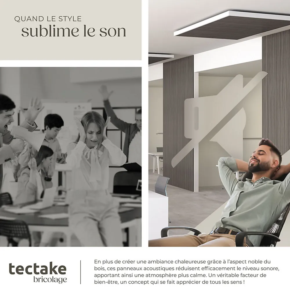 Tectake Panneaux acoustiques modernes aspect bois en MDF 120 x 60 x 2,1 cm- Panneau Tasseau Bois