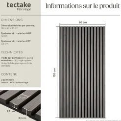 Tectake Panneaux acoustiques modernes aspect bois en MDF 120 x 60 x 2,1 cm- Panneau Tasseau Bois