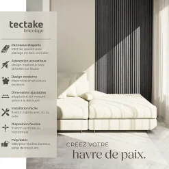 Tectake Panneaux acoustiques modernes aspect bois en MDF 120 x 60 x 2,1 cm- Panneau Tasseau Bois