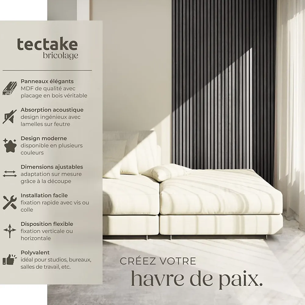 Tectake Panneaux acoustiques modernes aspect bois en MDF 120 x 60 x 2,1 cm- Panneau Tasseau Bois