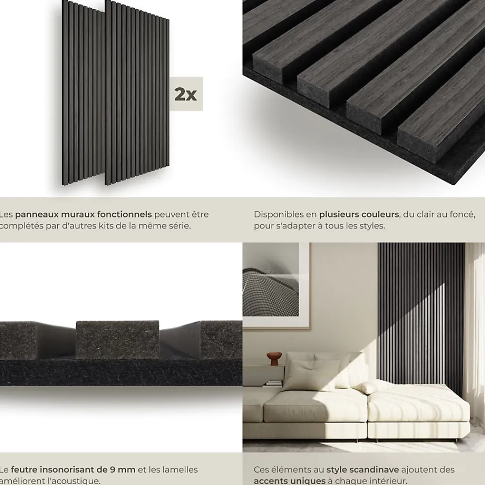 Tectake Panneaux acoustiques modernes aspect bois en MDF 120 x 60 x 2,1 cm- Panneau Tasseau Bois