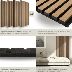 Tectake Panneaux acoustiques modernes aspect bois en MDF 120 x 60 x 2,1 cm- Panneau Tasseau Bois