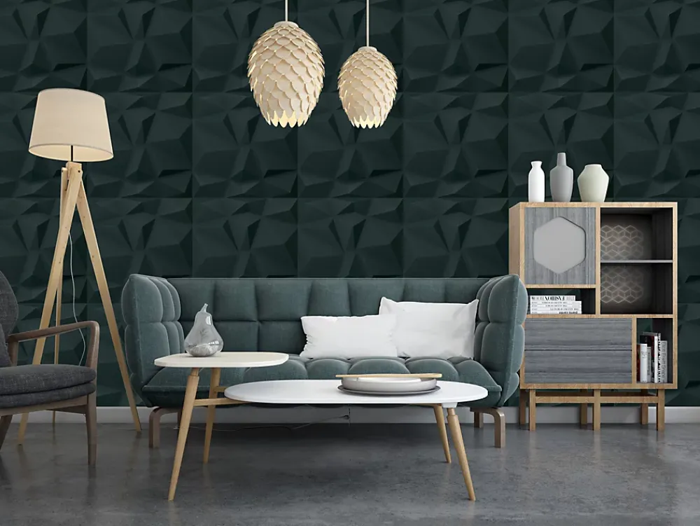 Deccart Panneaux de plafond et panneaux muraux 3D Bursztyn Vert 2 m²/ 8pièces- Panneau Mural Décoratif