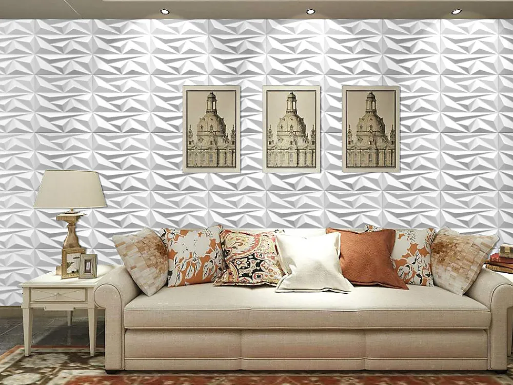 Deccart Panneaux de plafond et panneaux muraux Decoratif 3D Topaz Blanc 8m² / 32pièces- Panneau Mural Décoratif