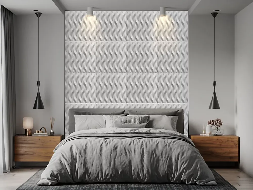 Deccart Panneaux de plafond et panneaux muraux Decoratif 3D Ogien Blanc 2m² / 8pièces- Panneau Mural Décoratif