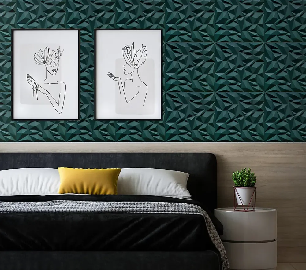 Deccart Panneaux de plafond et panneaux muraux Decoratif 3D Ametyst "62" Vert 8m² / 32pièces- Panneau Mural Décoratif