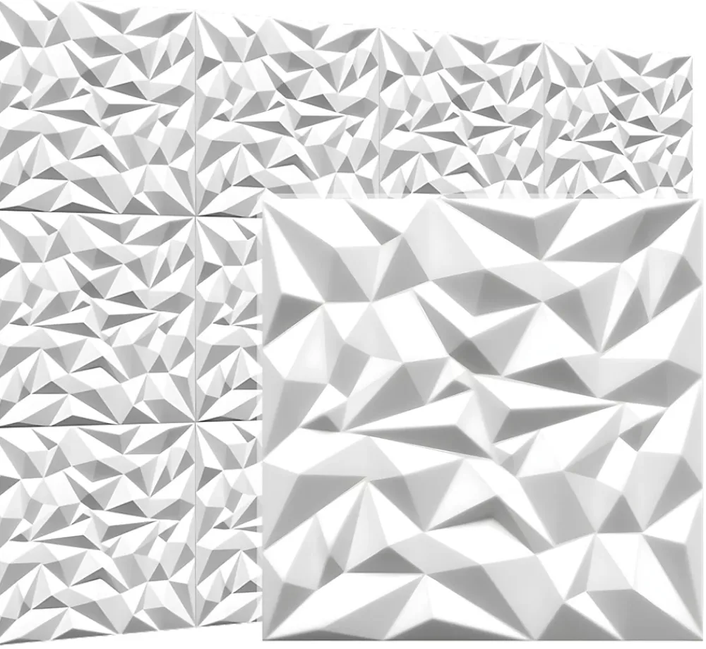 Deccart Panneaux de plafond et panneaux muraux 3D Ametyst Blanc 12m²/48 pieces- Panneau Mural Décoratif