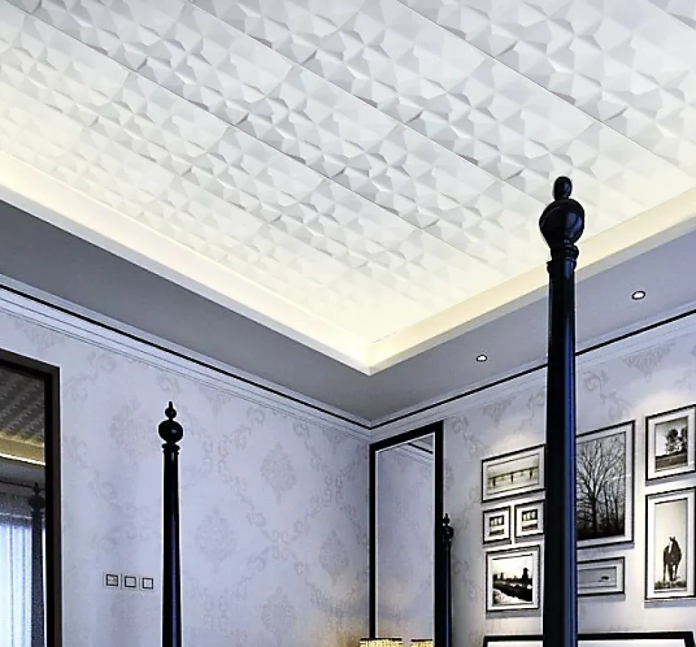 Deccart Panneaux de plafond et panneaux muraux Decoratif 3D Kristal Blanc 5m² / 20pièces- Panneau Mural Décoratif