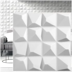 Deccart Panneaux de plafond et panneaux muraux Decoratif 3D Krystal Blanc 2m² / 8pièces- Panneau Mural Décoratif