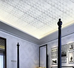 Deccart Panneaux de plafond et panneaux muraux Decoratif 3D Krystal Blanc 2m² / 8pièces- Panneau Mural Décoratif