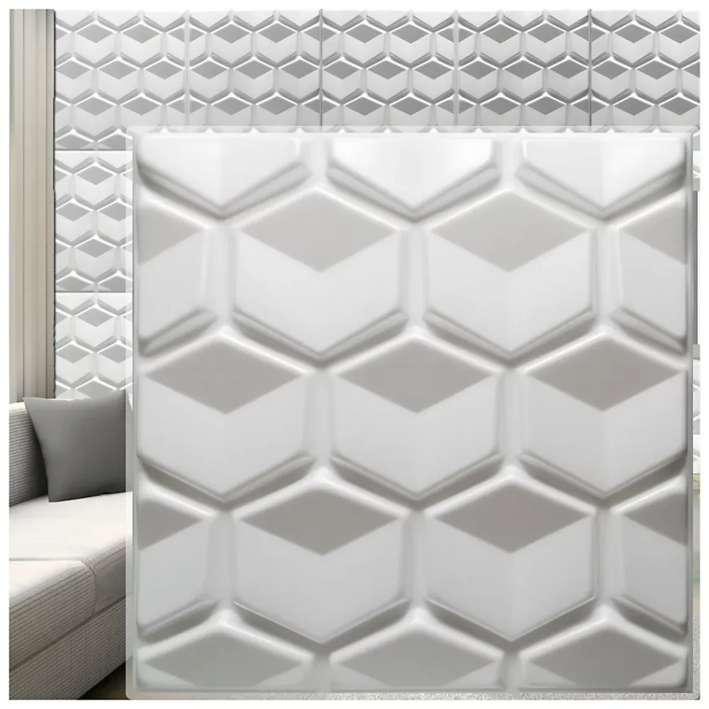 Deccart Panneaux de plafond et panneaux muraux Decoratif 3D Honey Blanc 2m² / 8pièces- Panneau Mural Décoratif