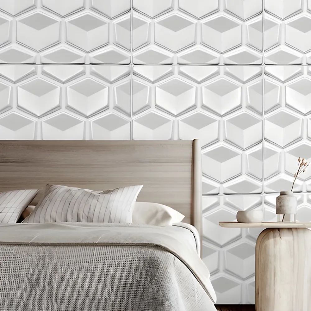 Deccart Panneaux de plafond et panneaux muraux Decoratif 3D Honey Blanc 2m² / 8pièces- Panneau Mural Décoratif